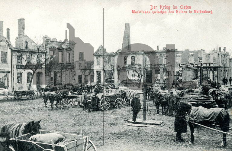 Zerstörungen durch russische Invasion 1914 - Beispiel Neidenburg (c Ol)