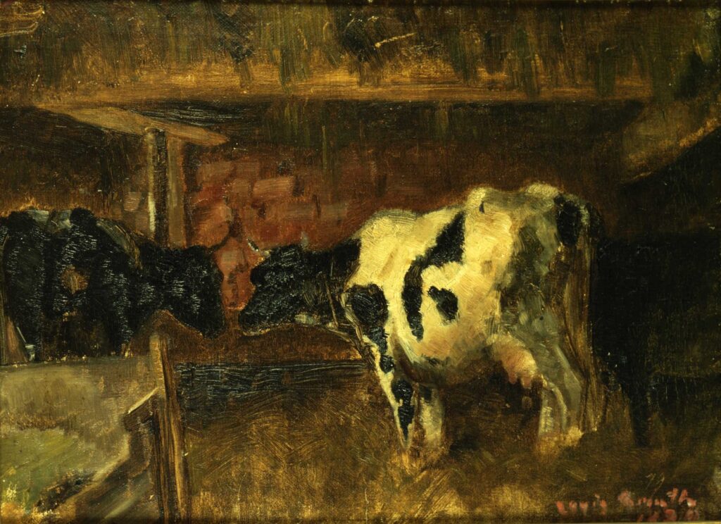 Lovis Corinth, Kühe im Stall, Öl auf Leinwand 1879