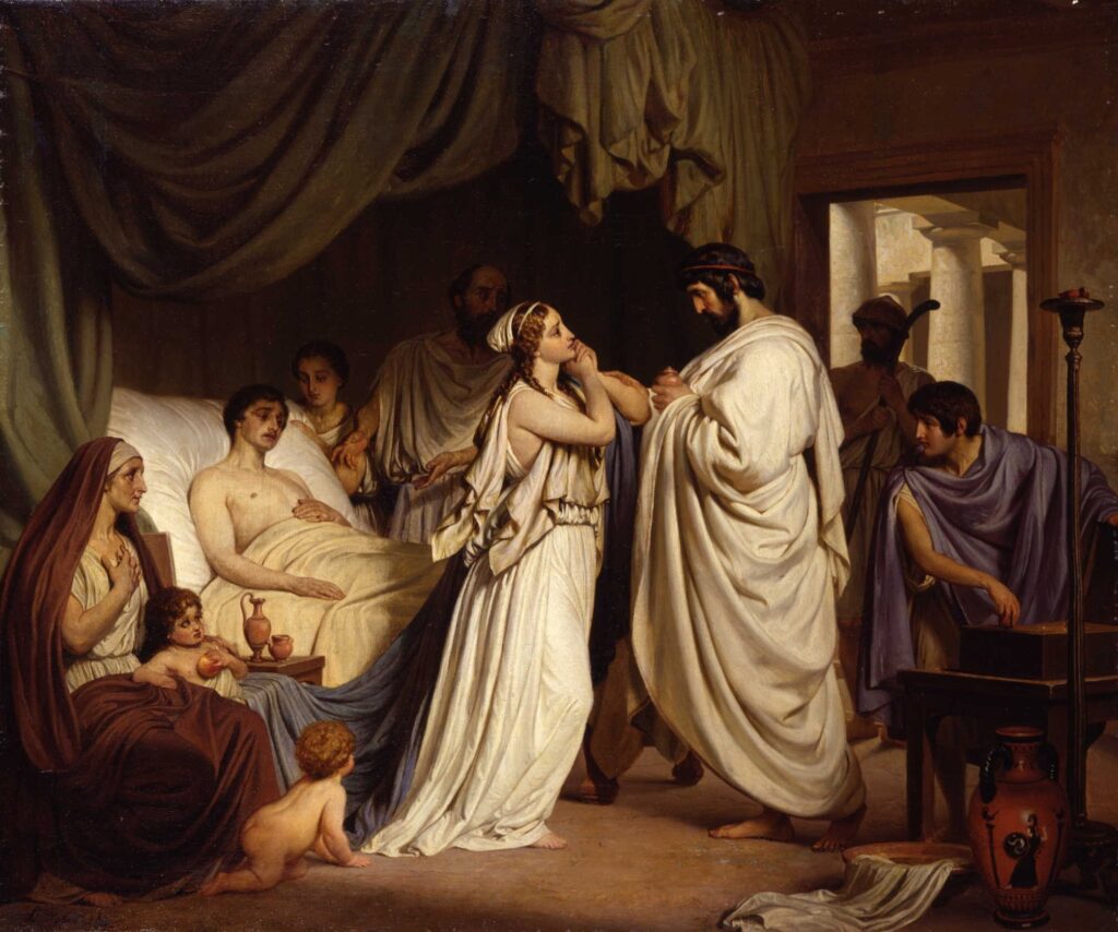 Ludwig Rosenfelder, Die Medizin (oder Hippokrates am Krankenbett), Öl/Leinwand, 1863 (© Ostpreußisches Landesmuseum / Leihgabe der Bundesrepublik Deutschland)